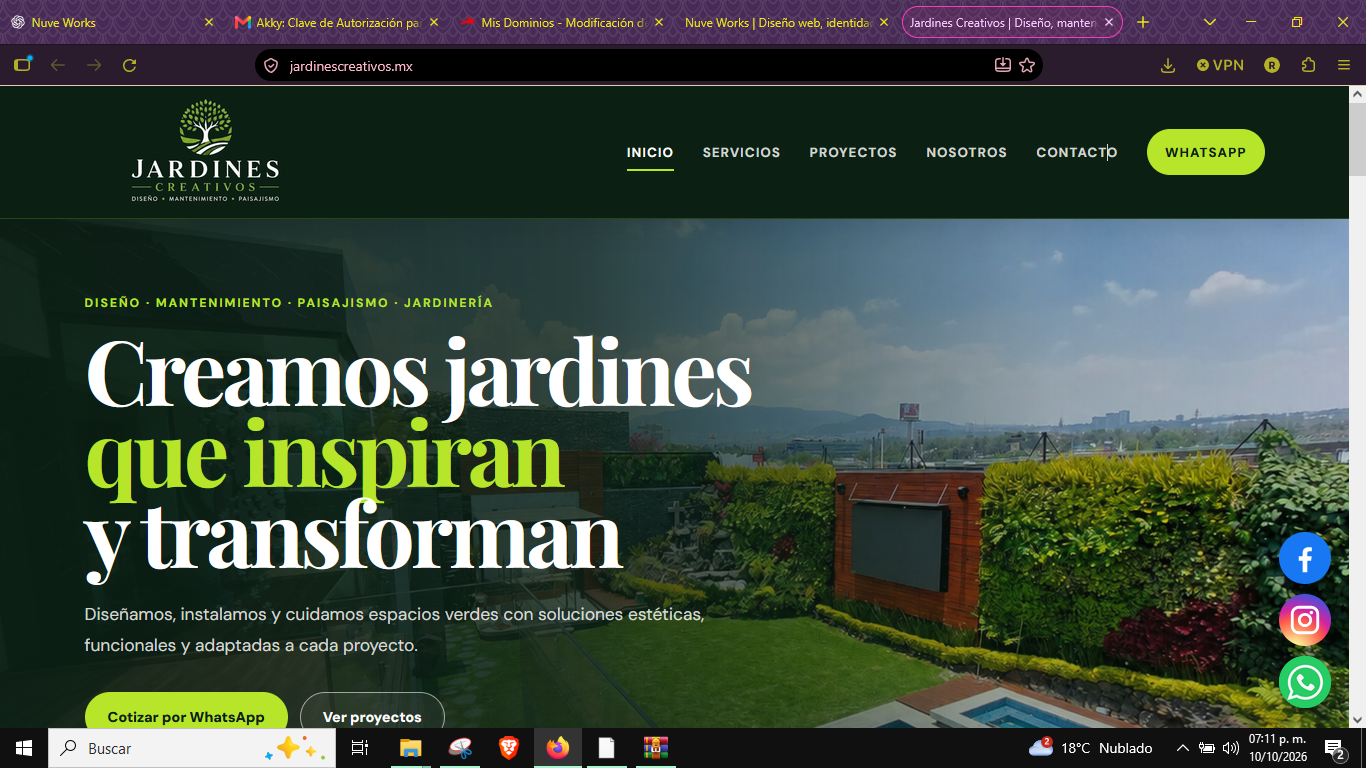 Vista previa del sitio de Jardines Creativos